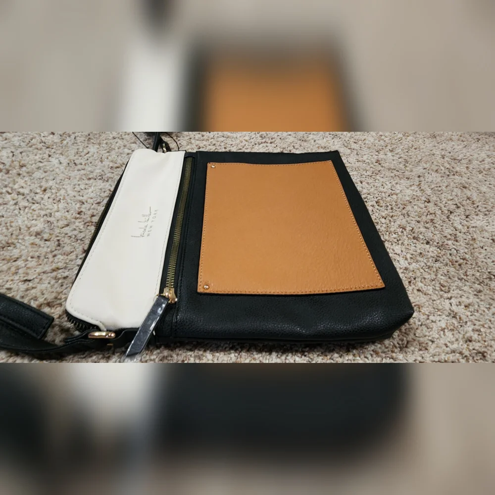 Nicole Miller Black, Tan & Orange Crossbody Bag New - Picture 3 of 5